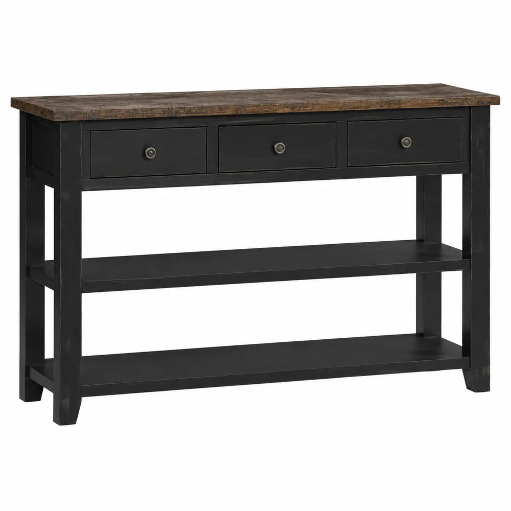 Konsola z drewna sosnowego i MDF z trzema szufladami 120 cm