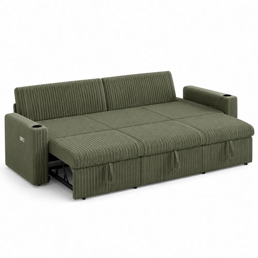 Sofa rozkładana z zielonego sztruksu 220 cm