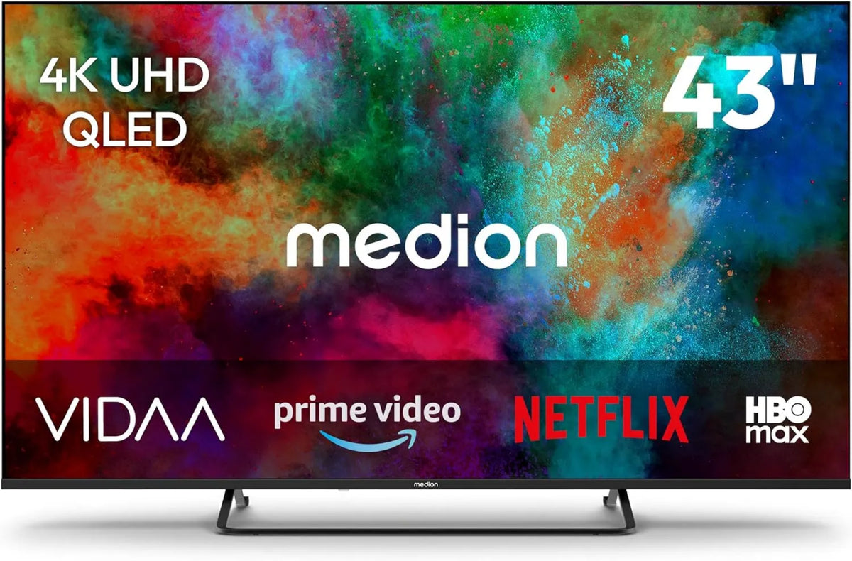 MEDION telewizor, Inteligentny MD843602, 43 cali, TV, QLED, HDR, dźwięk Dolby, Bluetooth, nagrywanie PVR