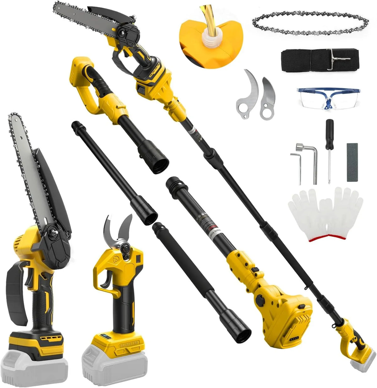 DeWalt pilarka łańcuchowa, 8 cali, 30 mm, kompatybilna z akumulatorem 20 V, zestaw narzędzi ogrodowych 4 w 1, maksymalny zasięg do 4,57 m do
