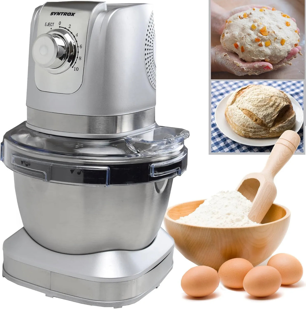Robot kuchenny, 600 W, 240 V, Syntrox Germany KM-600W robot kuchenny, mikser do ugniatania, pojemnik ze stali nierdzewnej