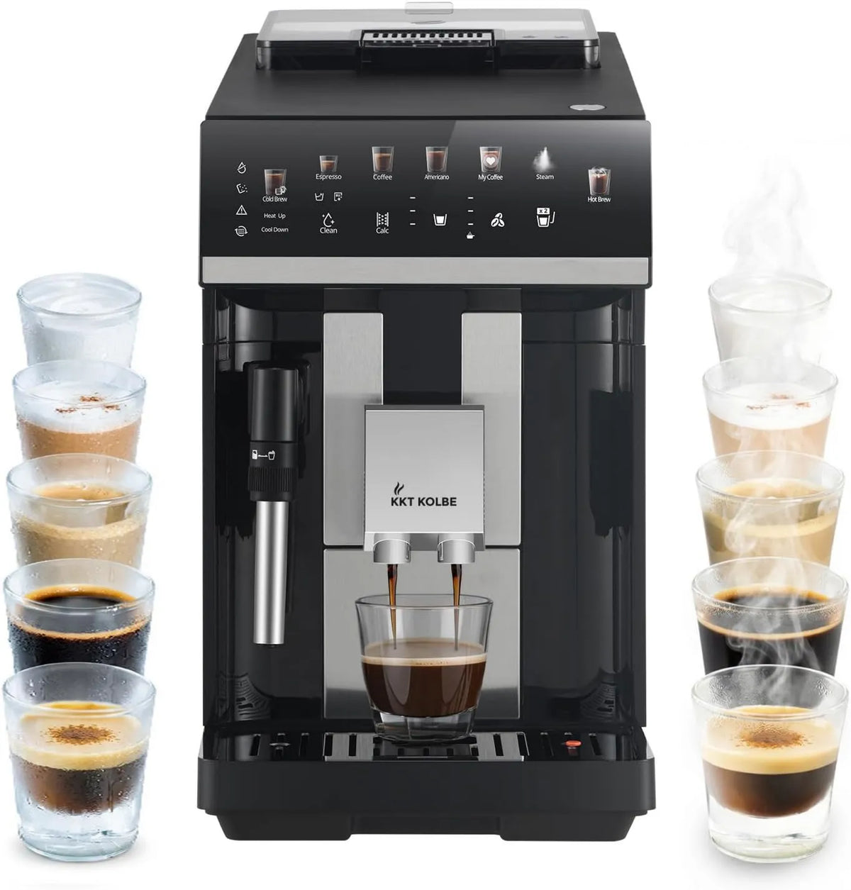 Ekspres do kawy, 15 bar, 2 filiżanek, sterowanie dotykowe, praca automatyczna, ColdBrew i akcesoriami, funkcja 2 filiżanek, ekran dotykowy