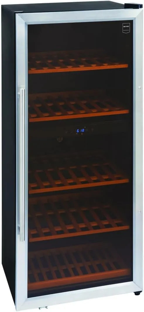 METRO Professional chłodziarka do wina, METRO profesjonalny GWC3091 elektryczna piwnica wina, 54 x 54 x 123, 5 cm, 91 butelek, stal nierdzewna, czarny, METRO Piwnica wina GWC3091, szkło, srebro