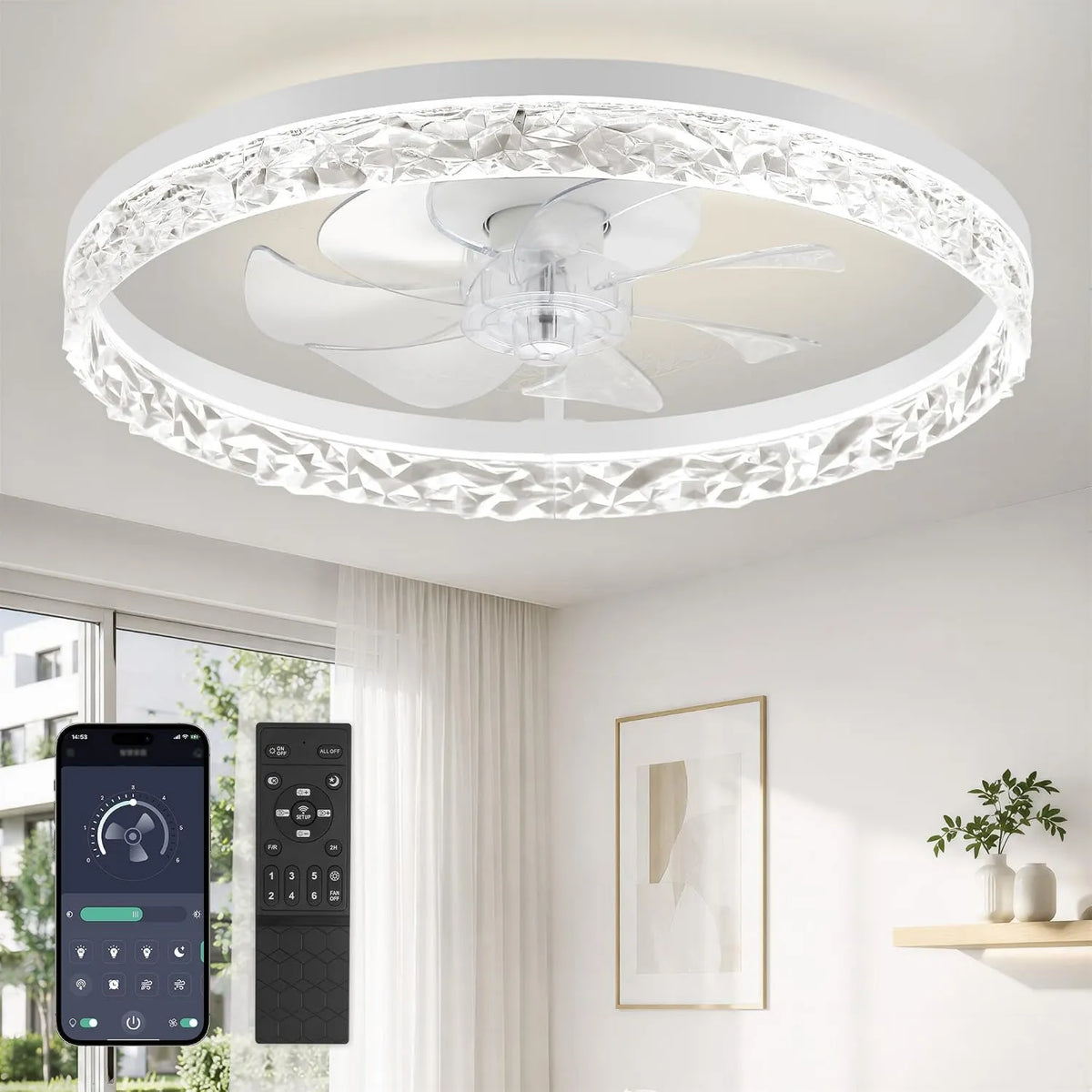 ZMISHIBO, Wentylator, 50, 8 Cm, 3000K- 6500K, minutnik, tłumik, LED Dimmable 10% -100%, App & Remote sterowanie, 6 prędkości 3000K-6500K