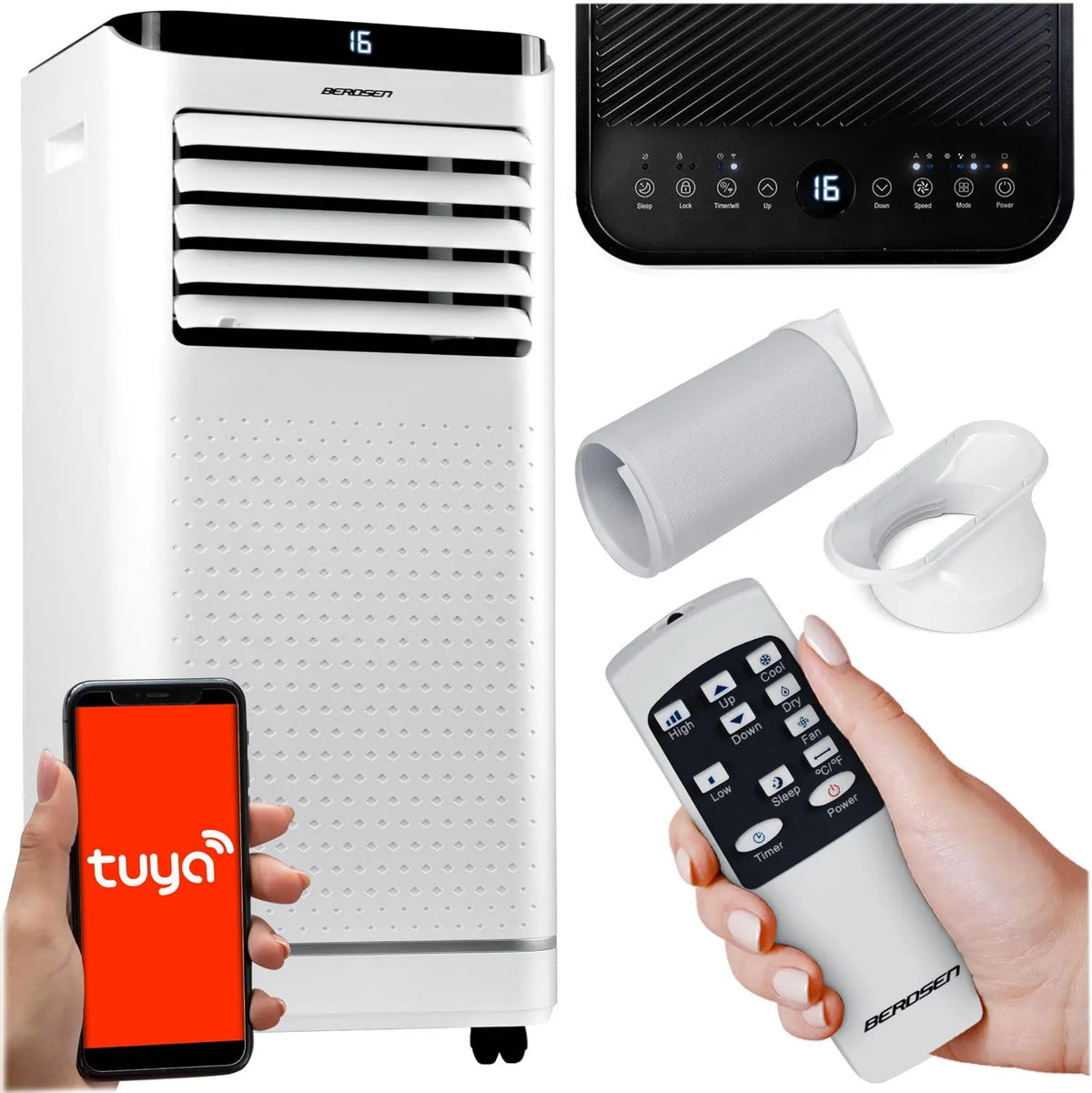 Klimatyzator, 9000 BTU, 52,1 dB, Berdsen Klimatyzator Przenośny 9000 BTU, 4w1 Wentylator Osuszacz Tryb Snu, Aplikacja Tuya Smart