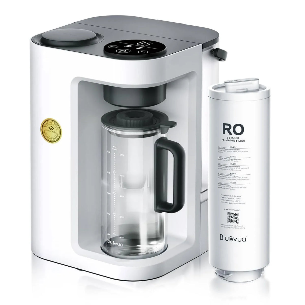Bluevua, Filtr RO100ROPOT- LITE, przenośny, system filtracji wody pitnej, biały, RO100ROPOT-LITE
