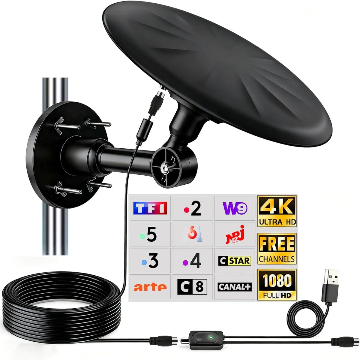 CSUXYD, Inteligentna telewizja, TV, plener, DVB- T2, kemping, TNT Antennas do użytku na zewnątrz, Recepcja wszechkierunkowa 720 ° TNT Antenna Potężna zewnętrzna, Karawan DVB-T2