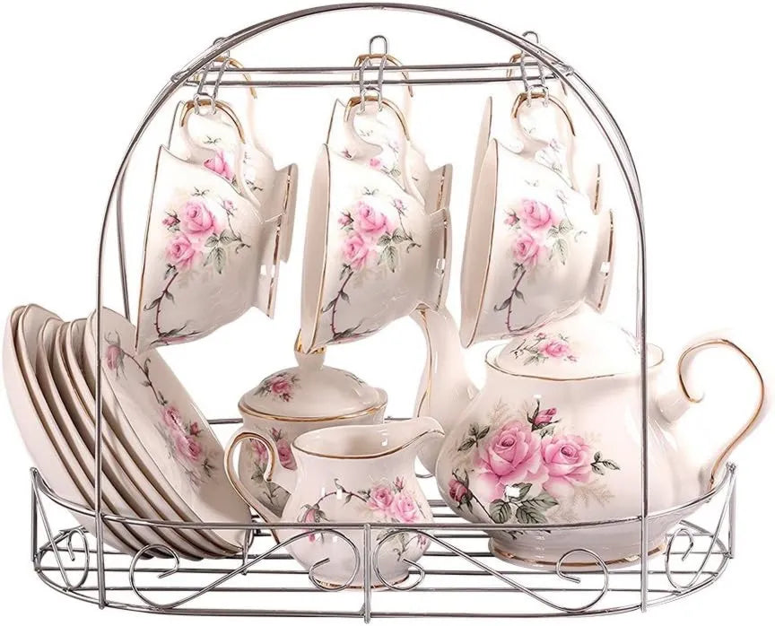 ufengke, dla upominków i gospodarstw domowych, wzór Camellia Rose i Golden Rim Coffee Service, dla biura, 15 Europejskiej Vintage Tea Service Porcelana z