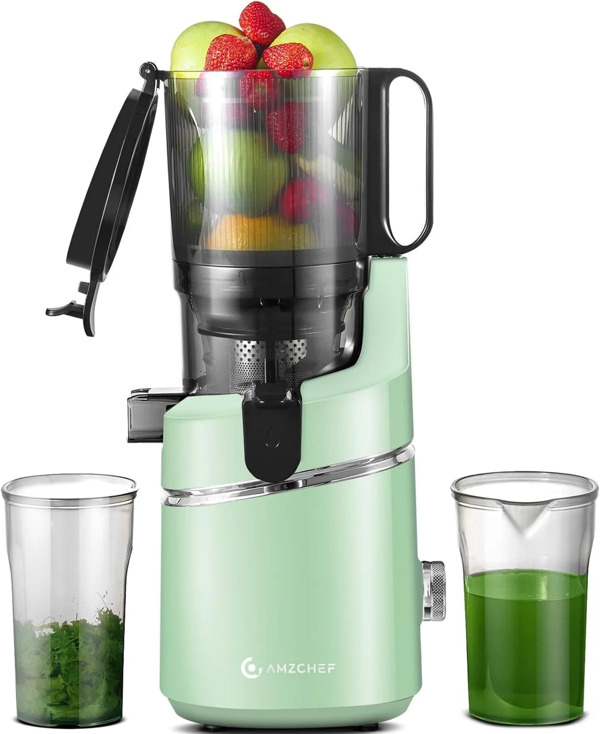 AMZCHEF, Wyciąg soku, 1, 8 l, 250 W, zielony, 250 W wolny ekstraktor soku z potrójnym filtrem