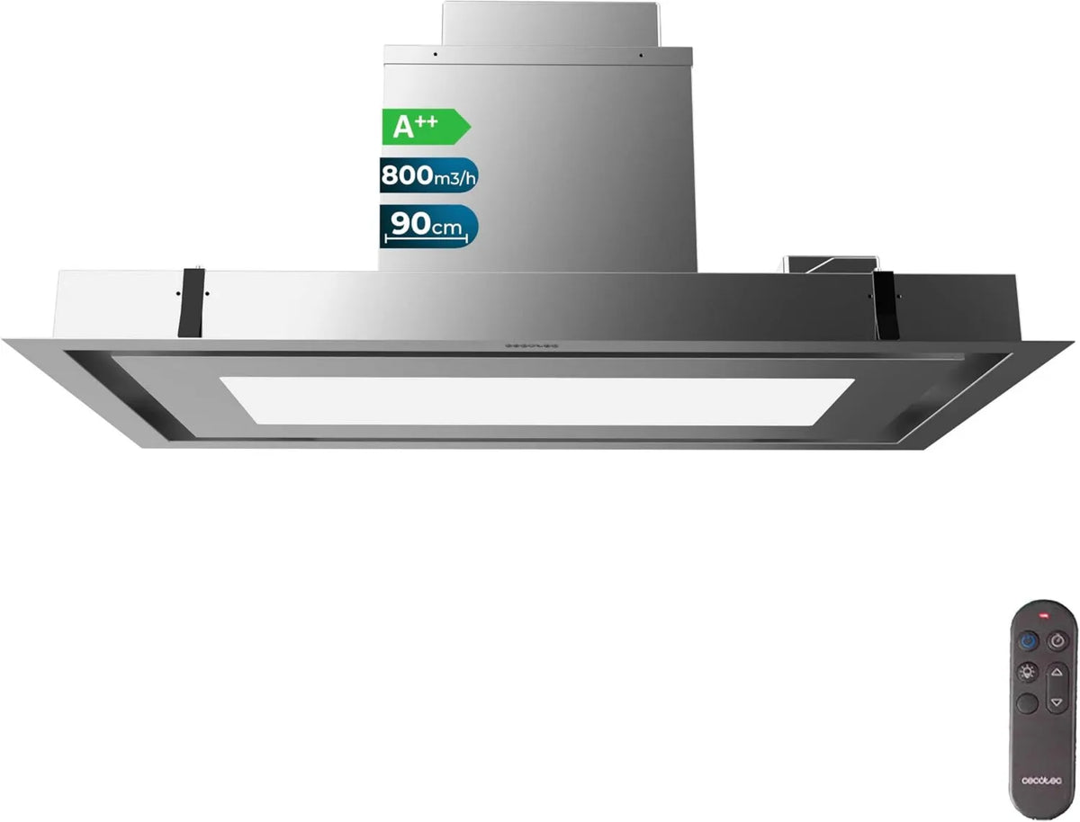 Cecotec okap kuchenny, Bolero Flux Shooting 800M3, H, 90 cm, 800m3 / h, Boost, stal nierdzewna, Wykończenie ze stali nierdzewnej, Booster, Zdalne sterowanie m3/h