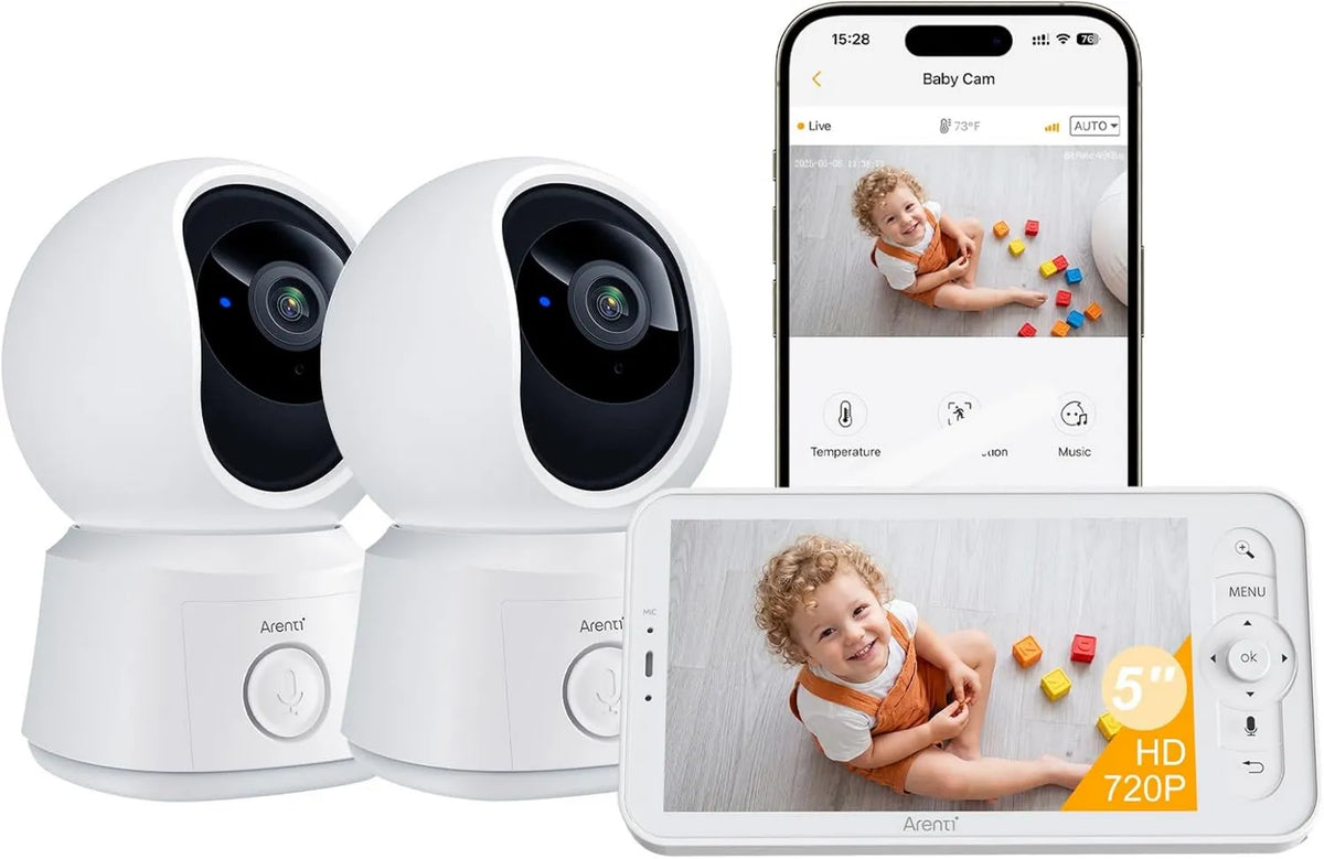 ARENTI, PTZ 1080P Babyphone, czujnik, kamera, monitor wideo dla dzieci, dotyk, aplikacja, 2 strefy temperatury
