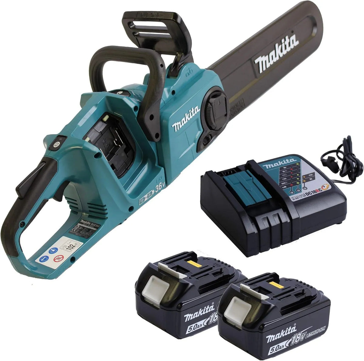 Makita DUC353Z BL1850B pilarka łańcuchowa, 18,0 V, 5,0 Ah, 7,2 V, zasilanie akumulatorowe