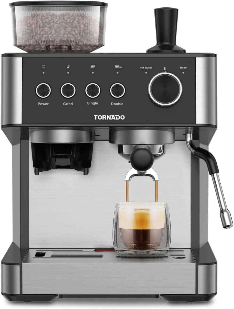 Tornado automatyczny ekspres do kawy, Maszyna prefabrykowana, 2.3 l, TCM- 5431-GS, czarna, CARFE w ziarnach i moulu, ZINTEGROWANY BROYER TCM-5431-GS