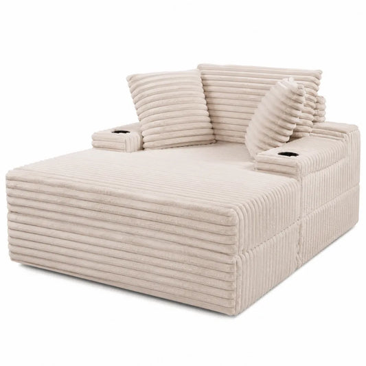 Sofa z tkaniny sztruks z poduszkami, 200 cm x 140 cm x 80 cm, Beżowy