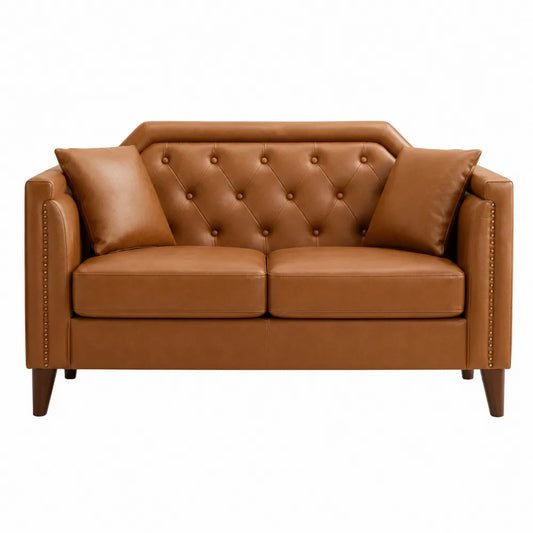 Dwuosobowa sofa z brązowej skóry ekologicznej