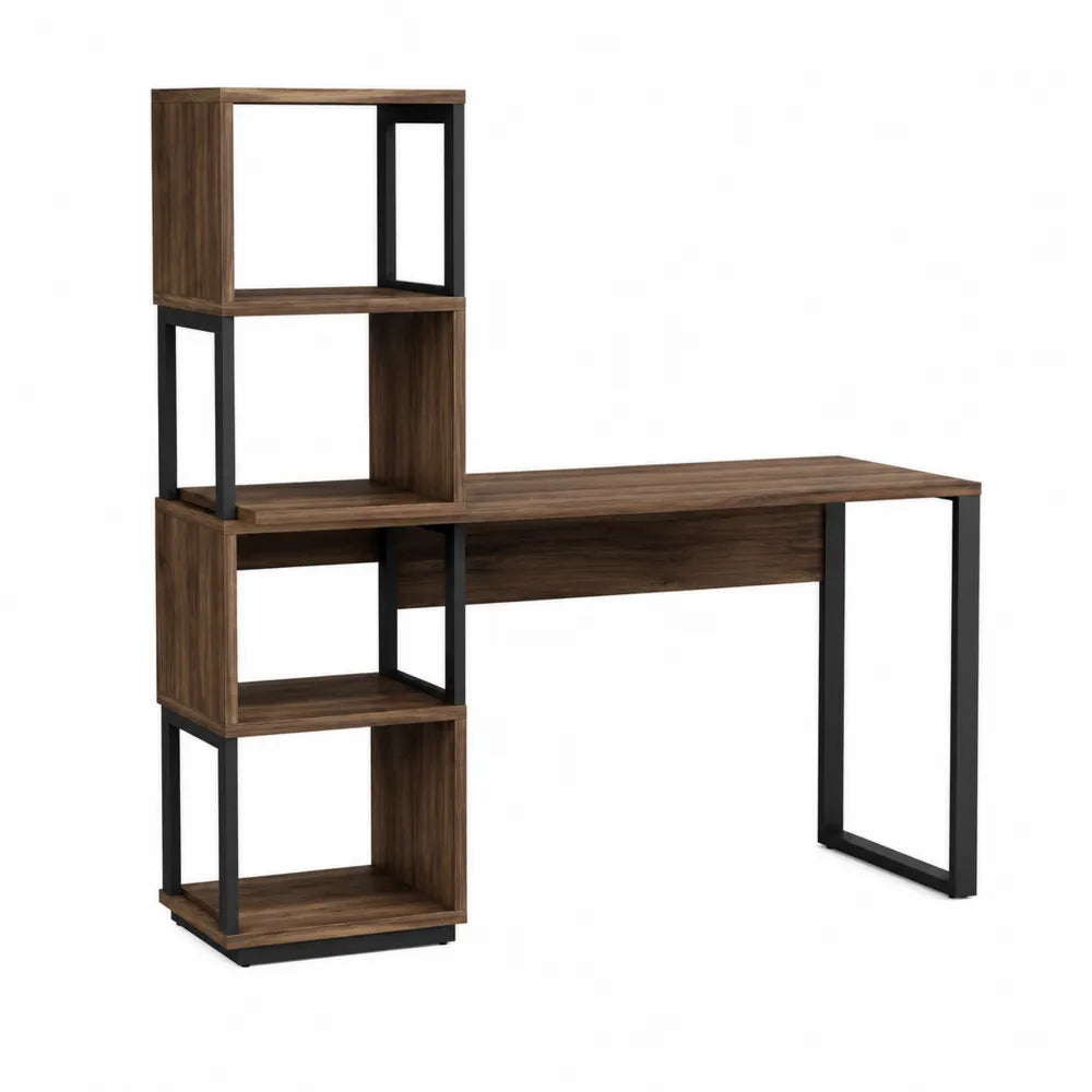 Biurko z Regałem z Płyty MDF i Metalu Brązowe 120x60x120 cm