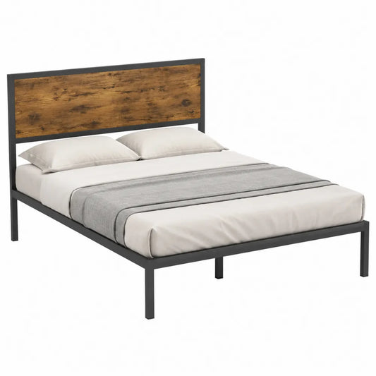 Łóżko metalowe z zagłówkiem z płyty MDF 200x140 cm
