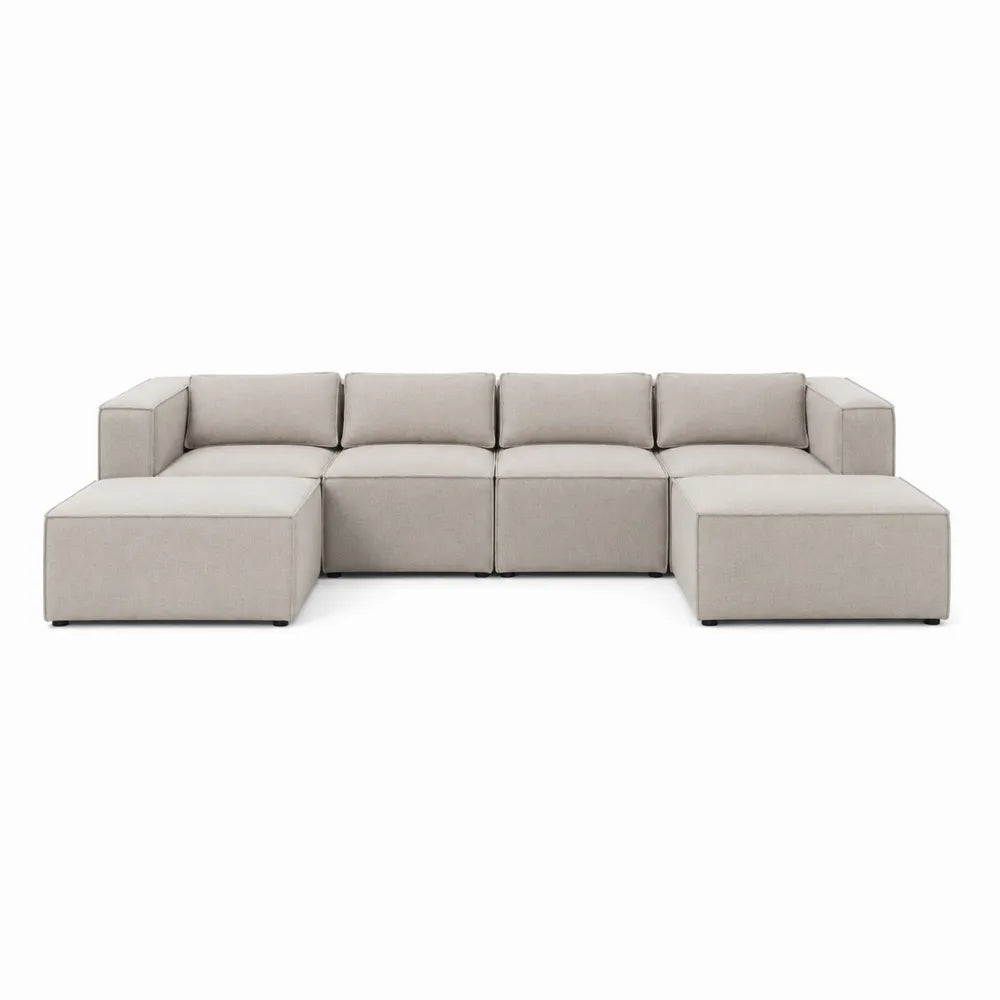 Kanapa narożna modułowa tkanina poliestrowa beżowa 300x150x80 cm
