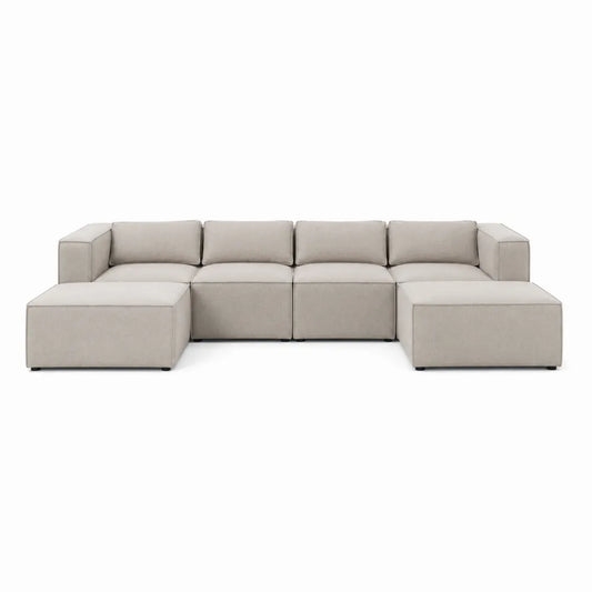 Kanapa narożna modułowa tkanina poliestrowa beżowa 300x150x80 cm