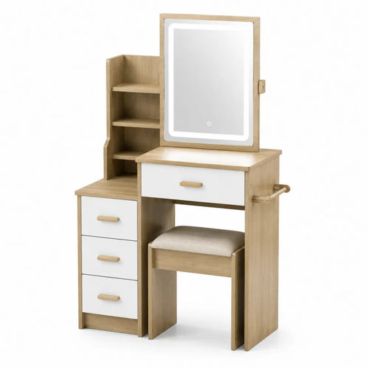 Toaletka z lustrem LED drewno i MDF 100x40x140 cm