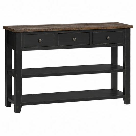 Konsola z drewna sosnowego i MDF z trzema szufladami 120 cm