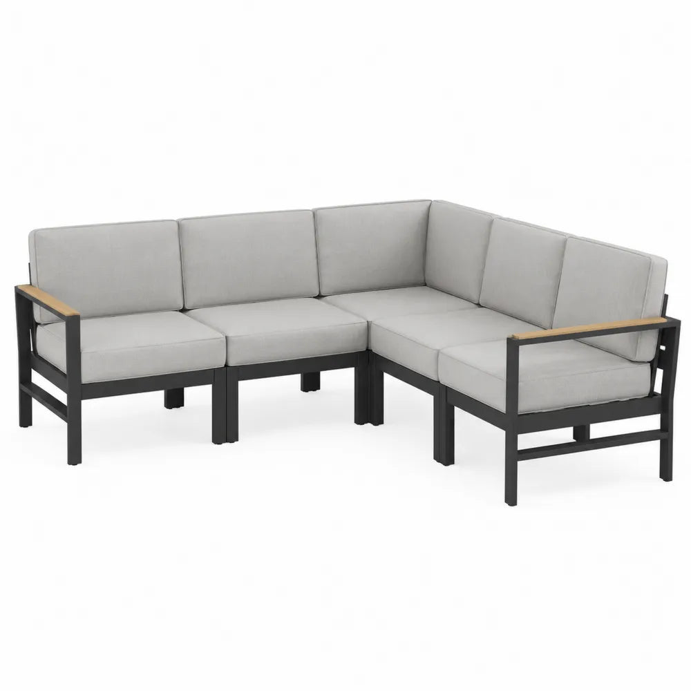 Sofa narożna ogrodowa metalowa z szarymi poduszkami