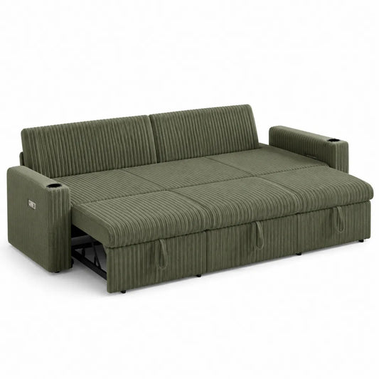 Sofa rozkładana z zielonego sztruksu 220 cm