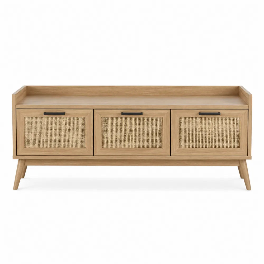 Ławka drewniana z rattanowymi frontami 120 cm