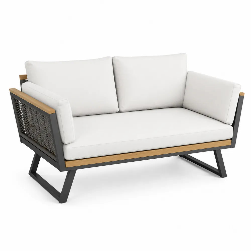 Sofa ogrodowa dwuosobowa z metalu i drewna