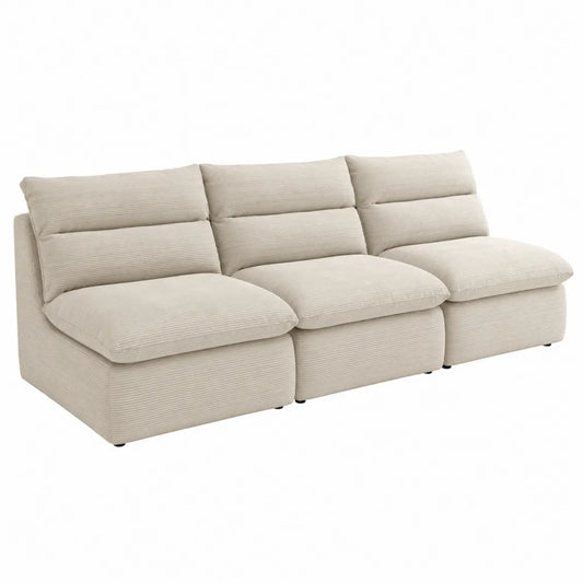 Sofa 3-osobowa z sztruksu Kremowa