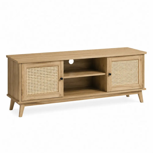 Szafka RTV z drewna dębowego i rattanu 120x40x50 cm