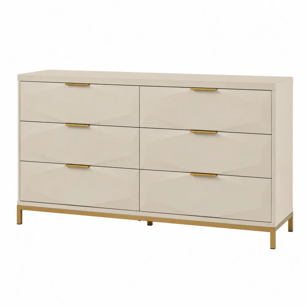 Komoda z 6 szufladami z MDF i Stali, Beżowa