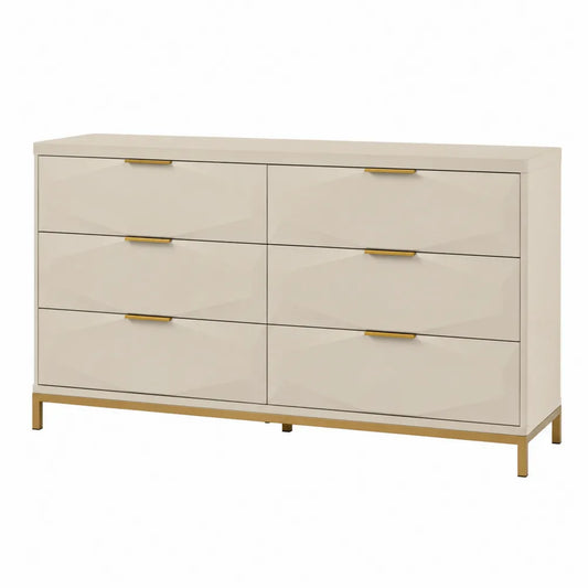 Komoda z 6 szufladami z MDF i Stali, Beżowa