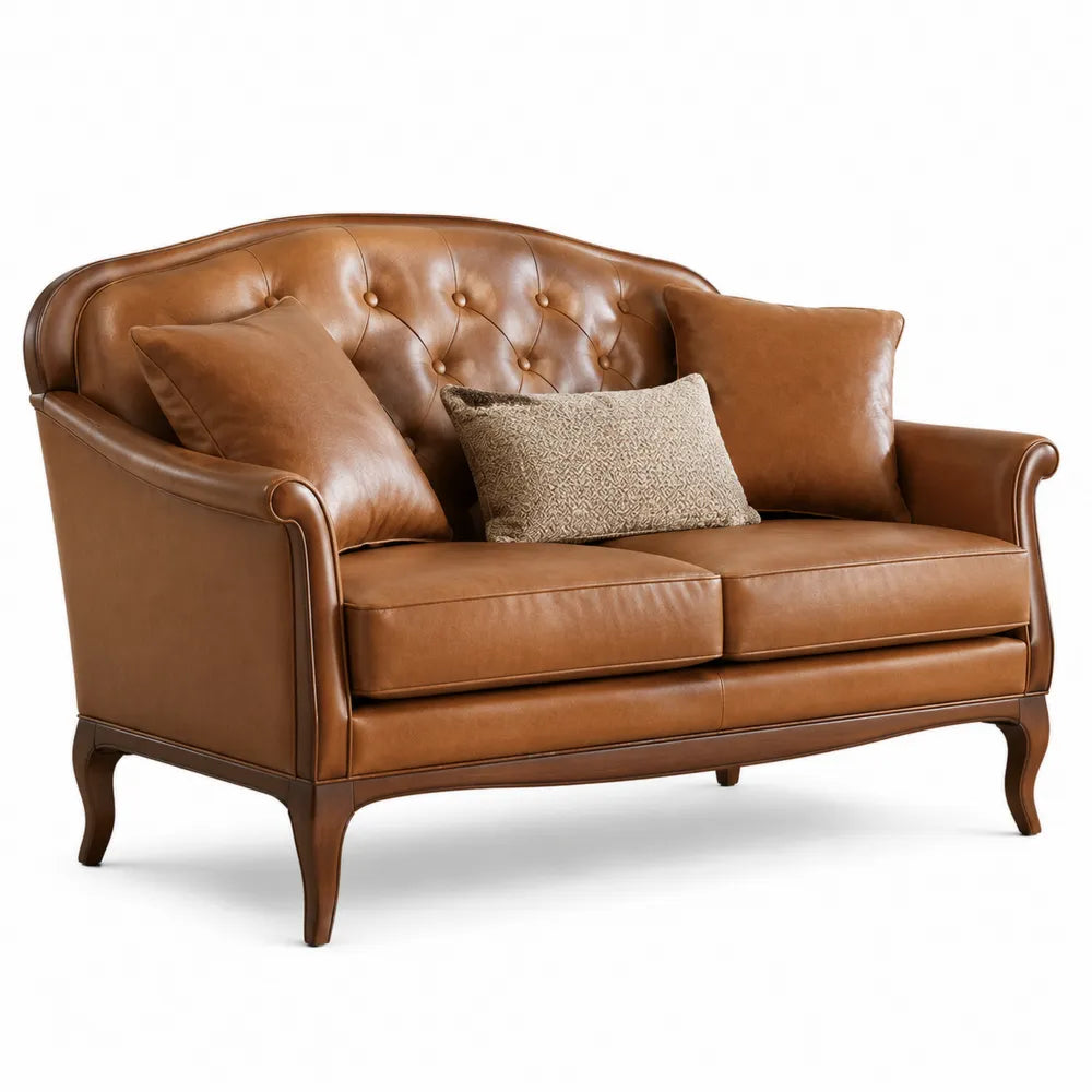 Brązowa sofa dwuosobowa skórzana