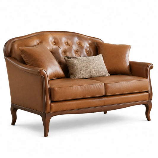 Brązowa sofa dwuosobowa skórzana