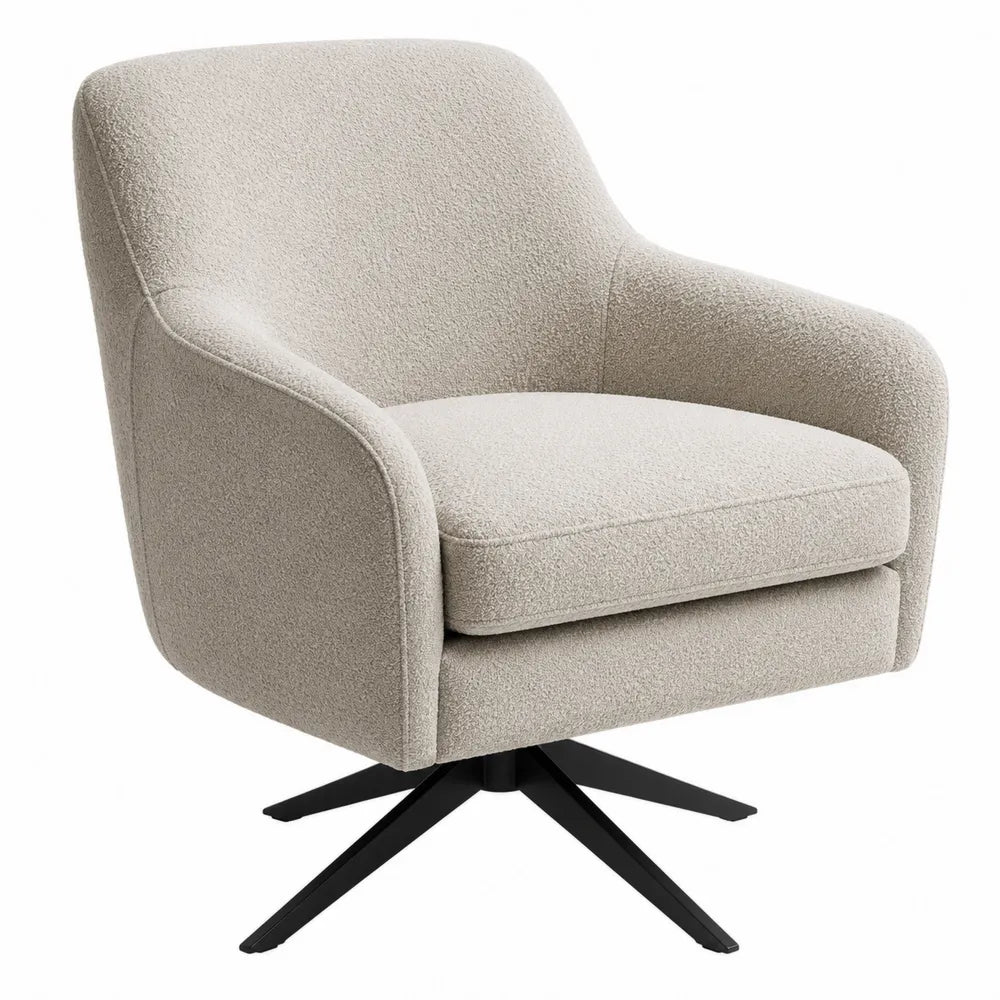 Fotel obrotowy bouclé beżowy metal 70x80x85 cm