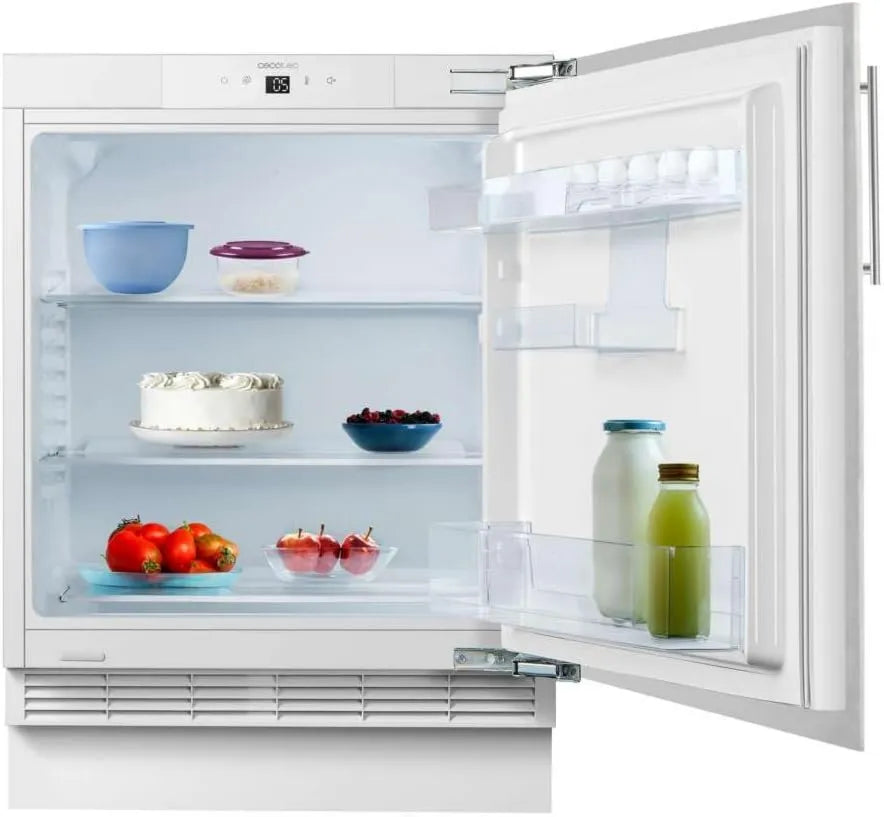 Cecotec minilodówka, Bolero CoolMarket TT Lodówka, 138 l, do zabudowy, dotykowe, białe, 59, 5 cm szerokości, Wysokość 81, 8 cm, Tactile wyświetlacz