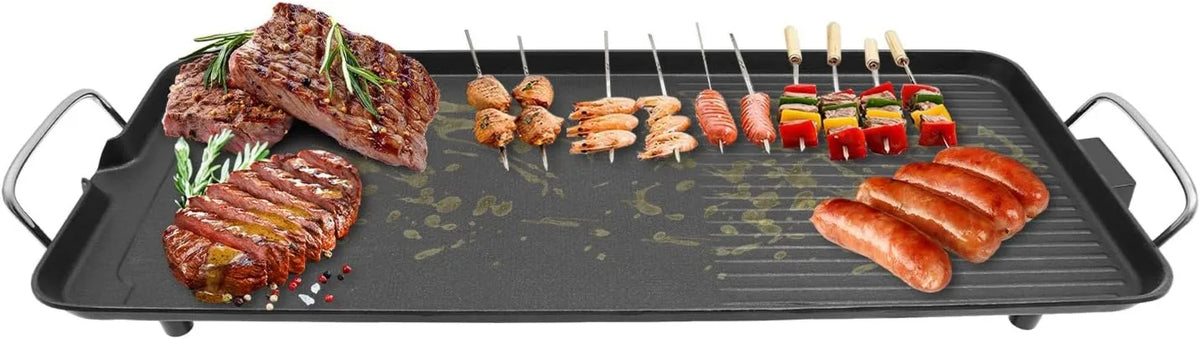 SABUIDDS grill elektryczny, płyta grzewcza, 68 x 28 x 7 cm, 1500 W, kemping, Elektryczny grill stołowy dla 1 do 6 osób, Elektryczny grill 1500 W