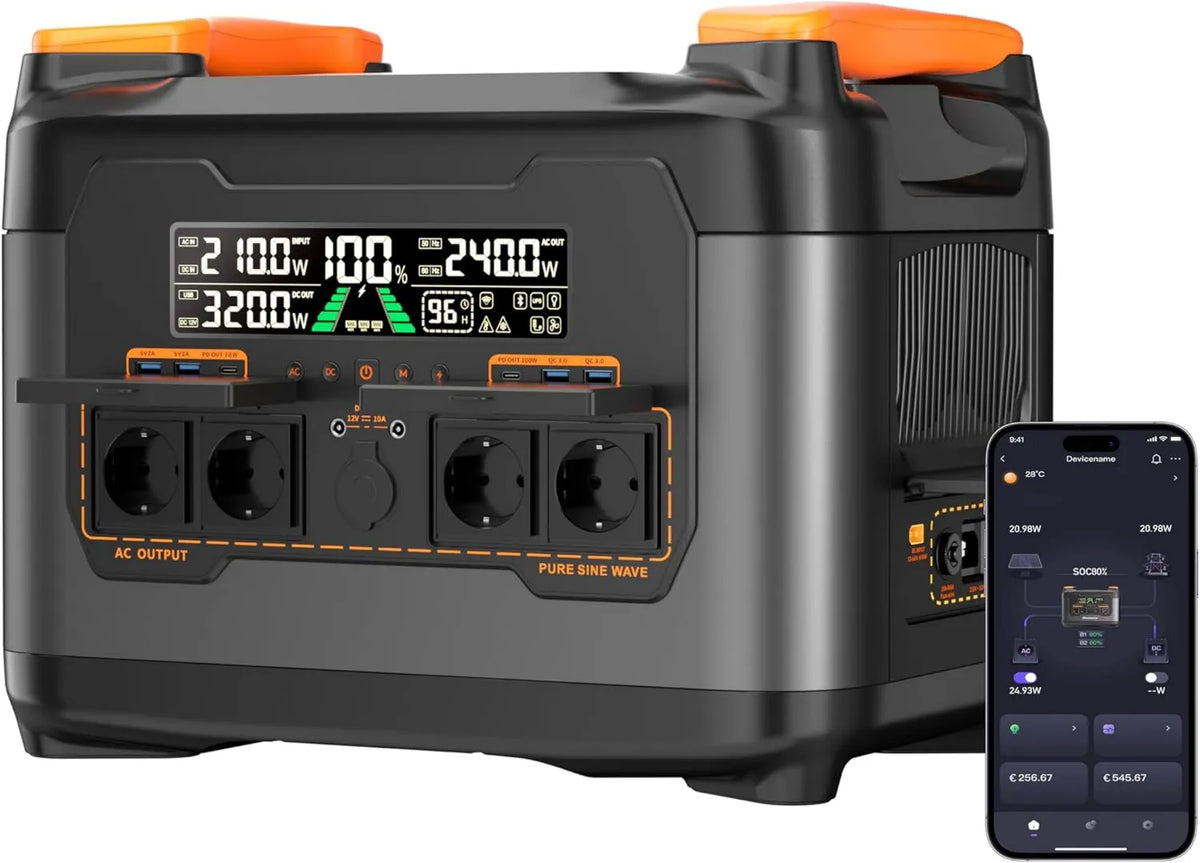 S2400 generator prądu, 2048 Wh, 2400 W, NECESPOW Przenośna stacja Powerstation, bateria LiFePO4, generator solarny, szybkie ładowanie 1,5 godziny