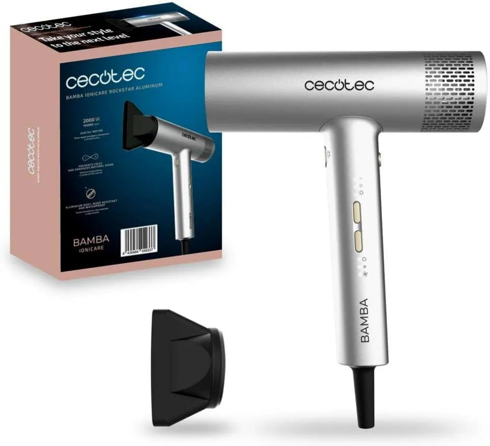 Cecotec suszarka do włosów, 105000obr. / min Silnik, 2000 W, 3 prędkości, 2 strefy temperaturowe, aluminium