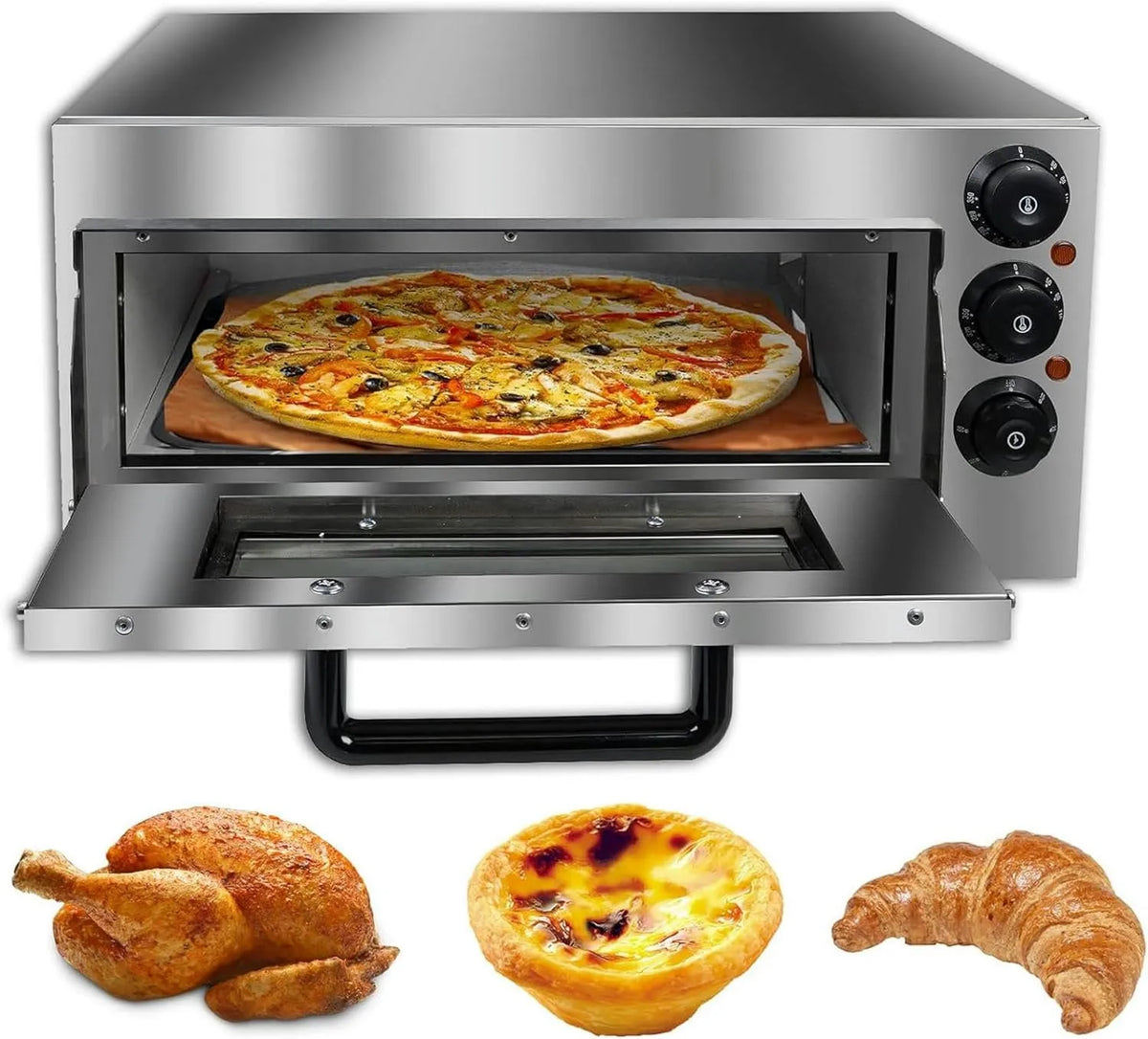 XSDAJSD, Elektryczny mini piekarnik do pizzy, 14 cali, profesjonalny, restauracja, stal nierdzewna, blatu piekarnik elektryczny do pizzy i przekąsek, pojedyncze piętro