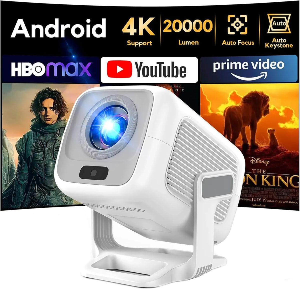 AKIYO projektor, Smart TV 1080P Stick, USB / PS5, TV, 4K UHD, HDMI, przenośne, Full HD, 4K Auto Keystone 4K Video Support Projector 180 ° Obrót, Kompatybilny z USB/PS5