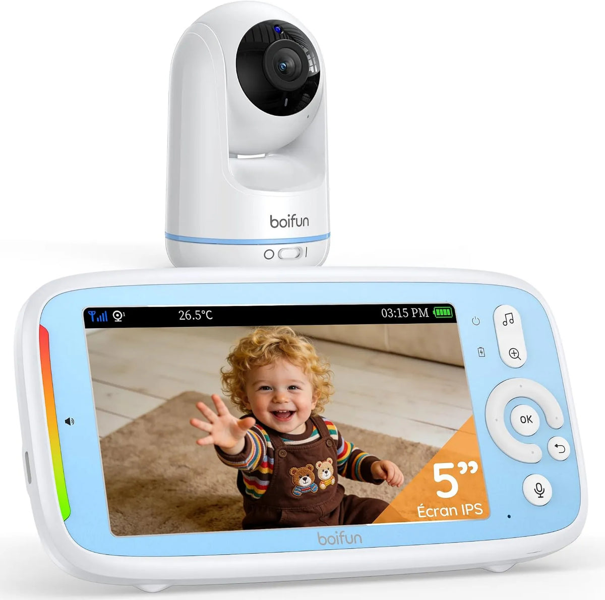 BOIFUN, 720P 24h Babyphone, Bateria, Monitor wideo dla dzieci, WiFi, płyta IPS