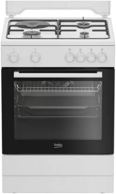 Beko kuchenka z piekarnikiem, Naczynia kuchenne z piekarnikiem FBS63121WD, 73 l, 4 pola grzewcze, biały, kuchenka mieszana 73 l 4 białe światła - FBS63121WD