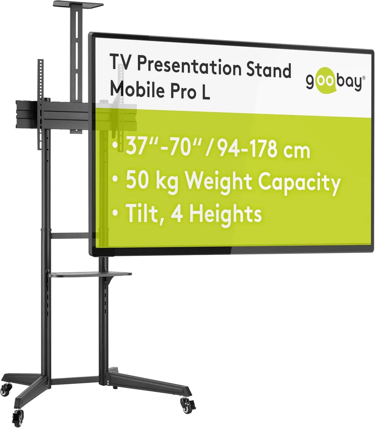 goobay, 70- calowa szafka TV, 59508, guma Nocleg TV 37- 70 Inch Regulacja do 1966 mm VESA 600x400 Do 50 kg z tabletem do aparatu