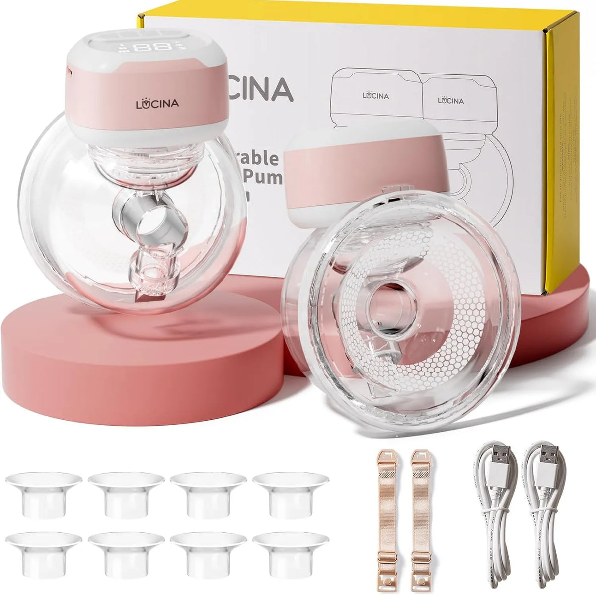Lucina baby, Pompa do mleka, pompa do karmienia piersią, przenośne kołnierze i wkładki o wymiarach 16 / 18 / 20 / 22 / 24 mm, przenośna elektryczna pompa do mleka z silnym ssaniem