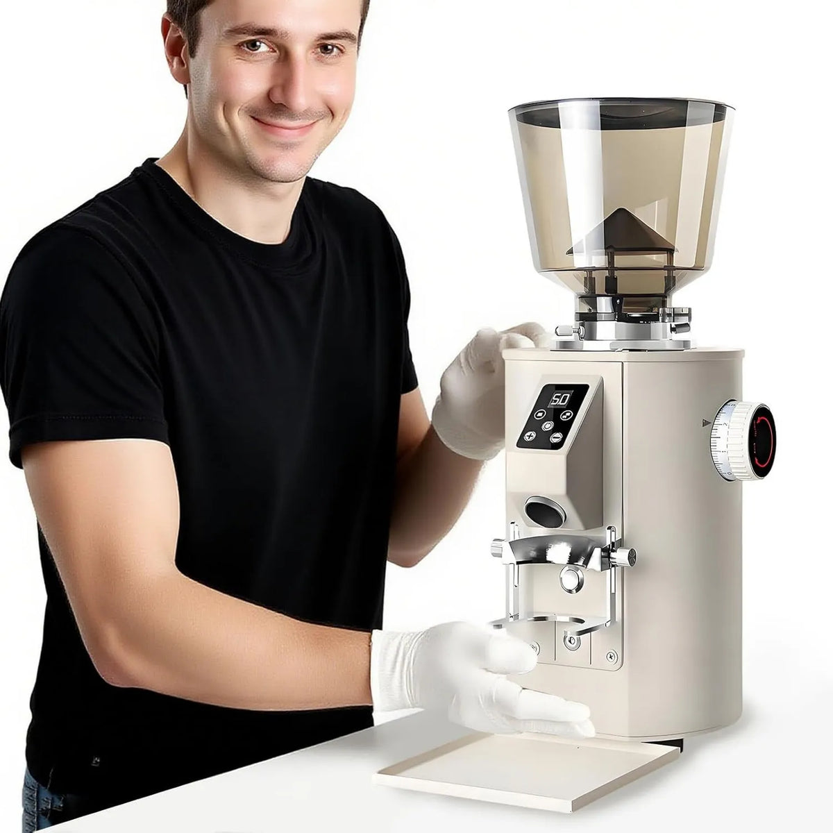 moupeaktain, Mill, młyn do ziaren kawy, 350 W, 64 mm, profesjonalny, czarny