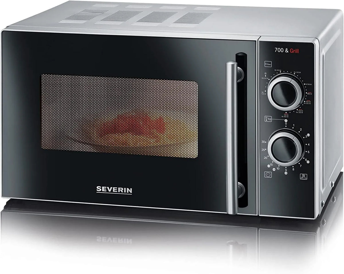 Severin kuchenka mikrofalowa, MW7771, 24, 5 cm, 20 l, 900 W, licznik czasu, grill, zdejmowana, stal nierdzewna, czarne, Gril 900 W