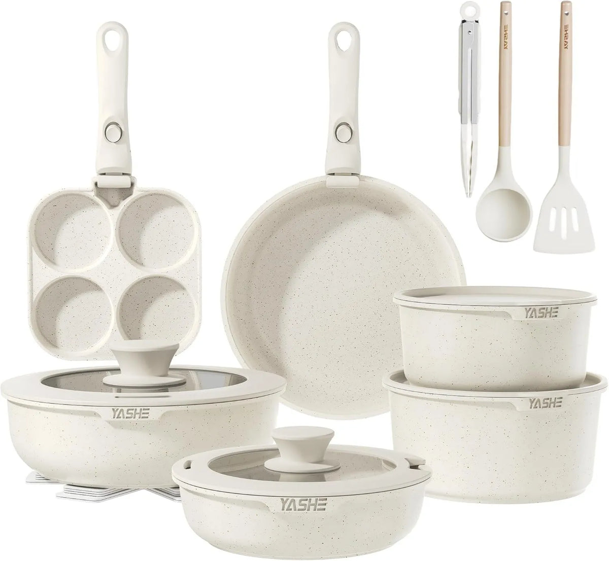 YASHE, Bateria, bateria patelni i patelni, 20 sztuk, biały, kuchnia Induction anti- stick