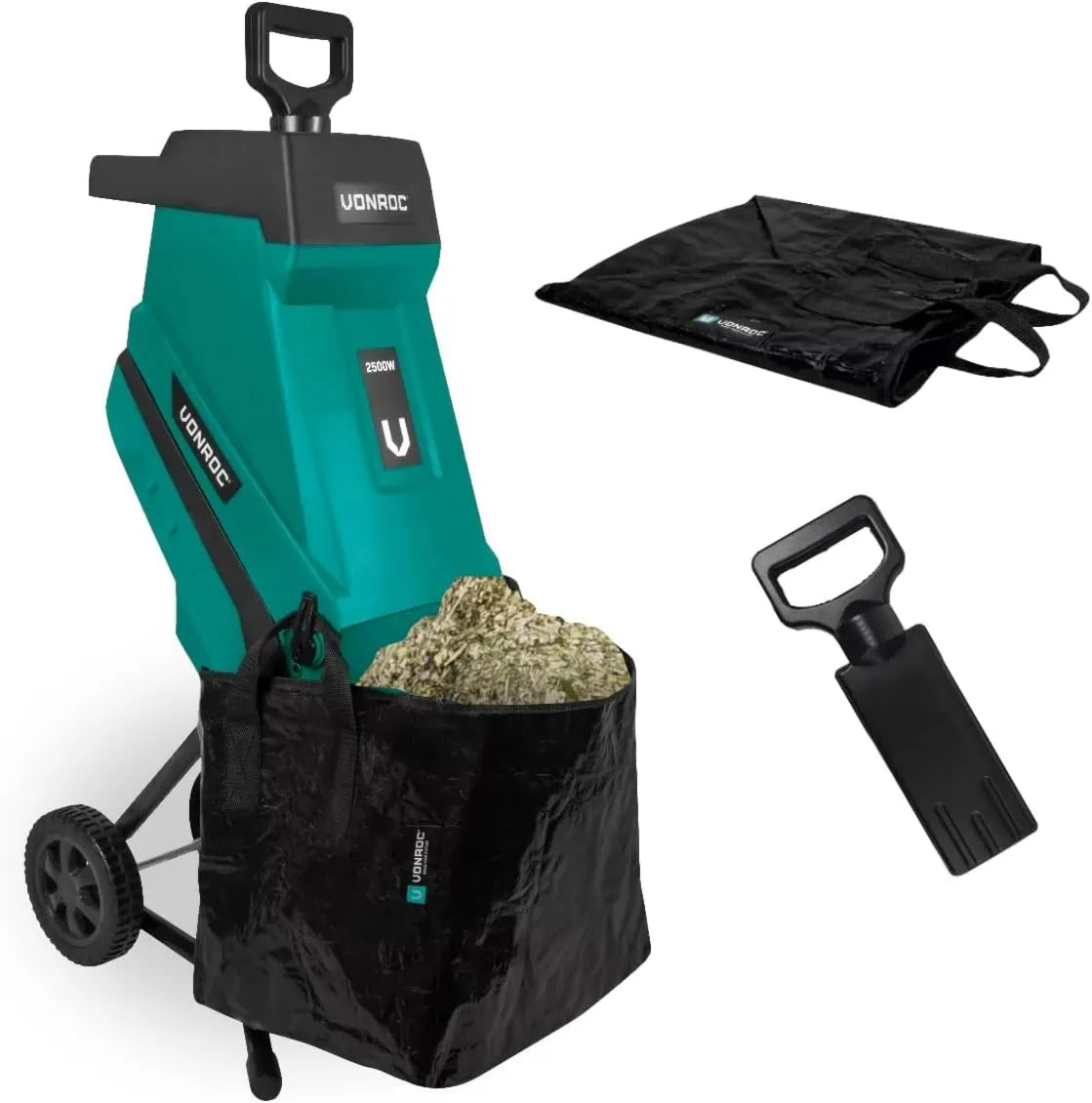 VONROC, Funkcja bezpieczeństwa, dla młyna do odpadów ogrodowych, Fabryka 2500 W, Dla oddziałów do Ø45 mm, Torba do zbierania 45 l i popychacz